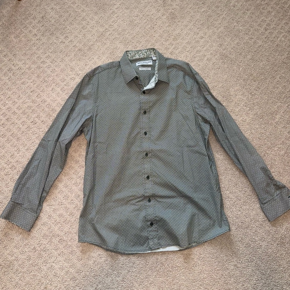 Men's Light Green Patterned Long Sleeve Collared Button Down Shirt